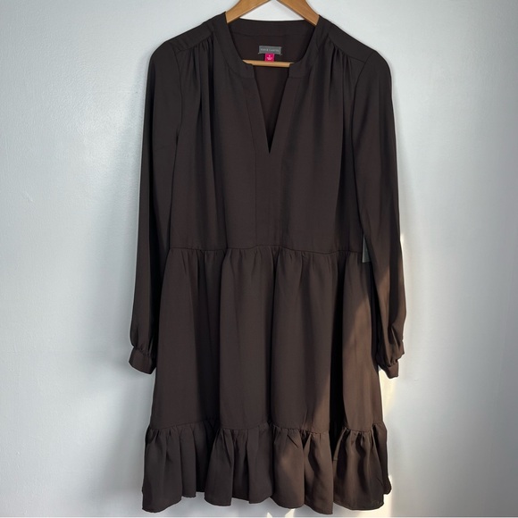 Vicente Camuto Sizes, S, M Chocolate Torte Ruched Flounce Dress - Picture 4 of 13